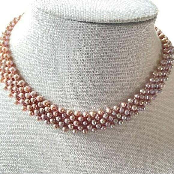 5 Row Strand Lavender Cultured Freshwater Pearl Choker Necklace With 925S Clasp - Picture 10 of 10
